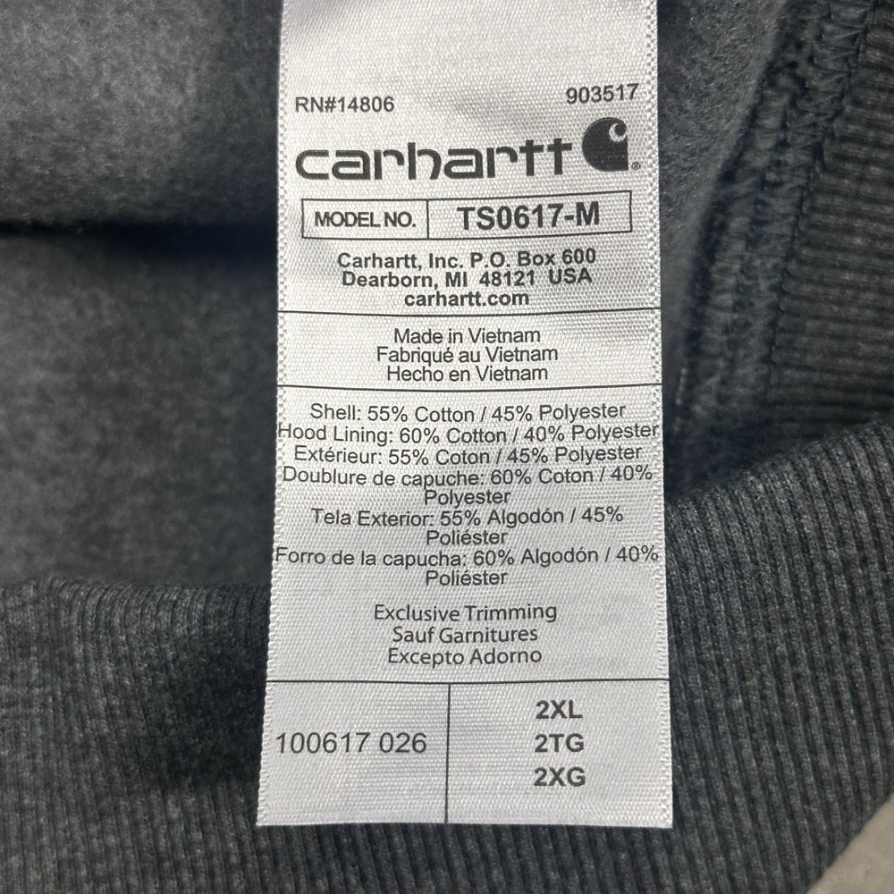 Carhartt Rain Defender Hoodie Mens 2XL Gray Sweatshirt Fleece Loose 100617 - Picture 4 of 8